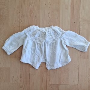 Handmade Vintage Baby Cardigan Tie Neck Off White